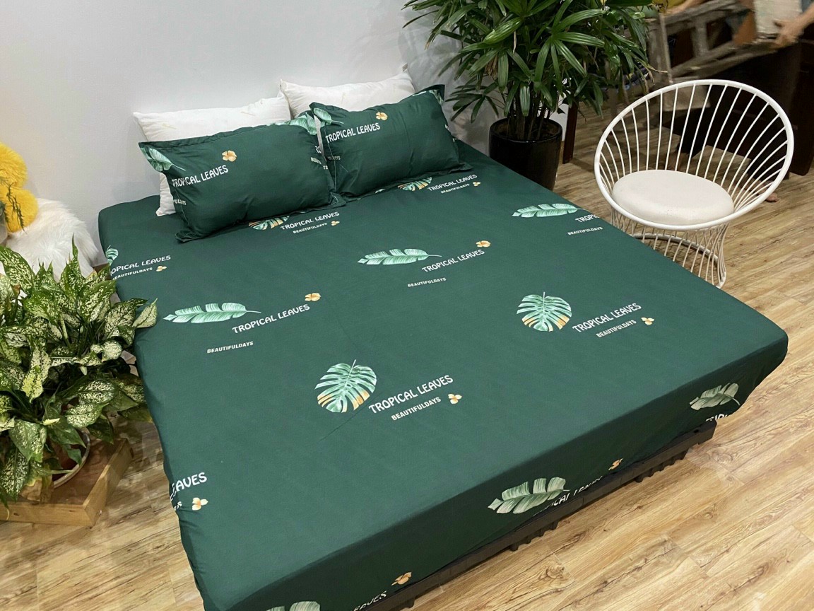 Bộ ga gối bọc Ô lá Xanh