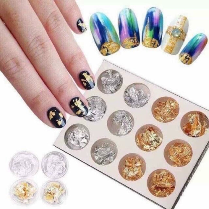 Sét giấy vàng bạc, giấy nhún vàng bạc set 12 ô