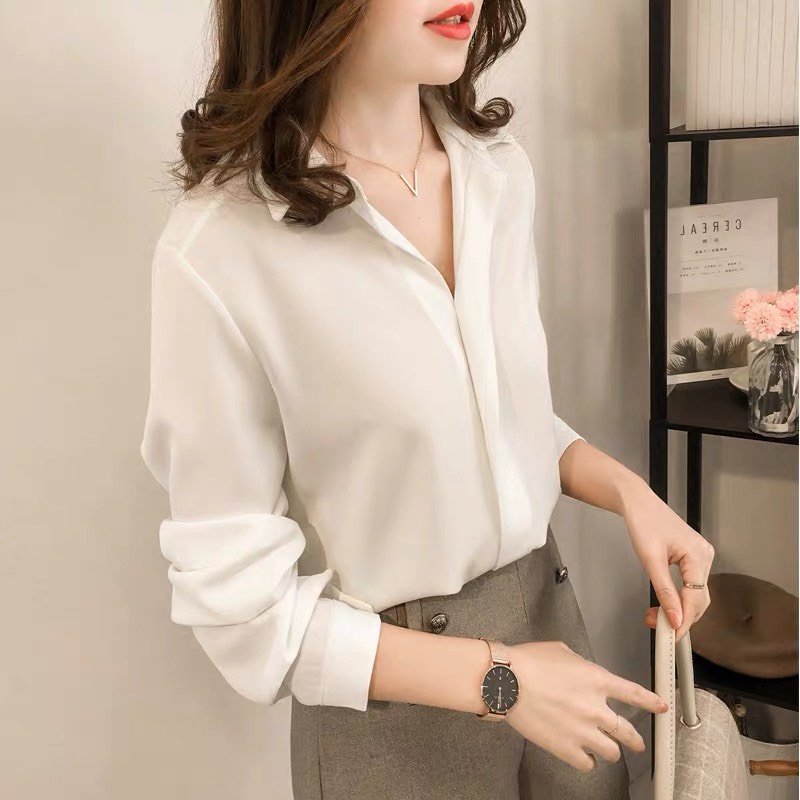 Áo sơ mi công sở nữ đẹp kiểu Hàn Quốc form rộng tay dài chất lụa cao cấp_ áo bigsize 85kg SM79