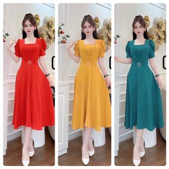 Đầm Thiết kế,váy cổ vuông Tay Phồng, đầm dự tiệc sang trọng màu đỏ,vàng xanh ngọc hàng bigsize