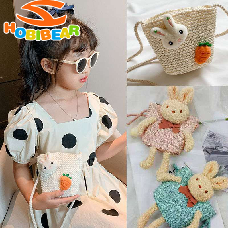 Hobibear túi dệt rơm cho trẻ em túi đưa thư mini dễ thương cho bé gái túi thỏ túi đưa thư dễ thương cho bé gái xinh đẹp