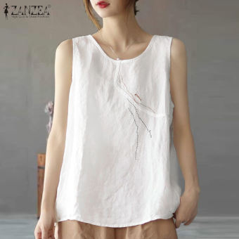 ZANZEA Áo Ba Lỗ Không Tay Đi Biển Holiay Cho Nữ Áo Ba Lỗ Cotton Màu Trơn Áo Hai Dây Áo Kiểu #8