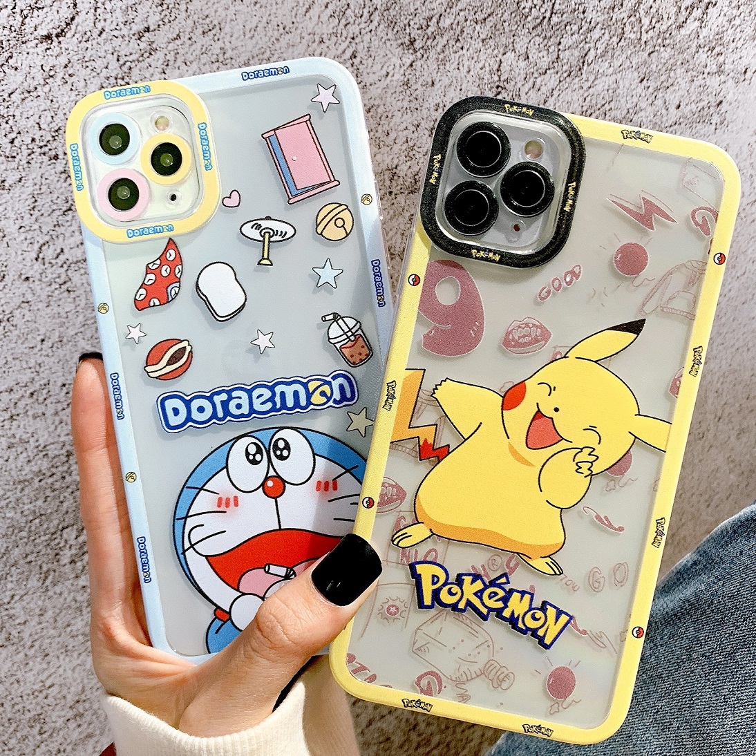 Ốp Lưng Silicon Chống Sốc Viền Nổi Pokemon x Doremon