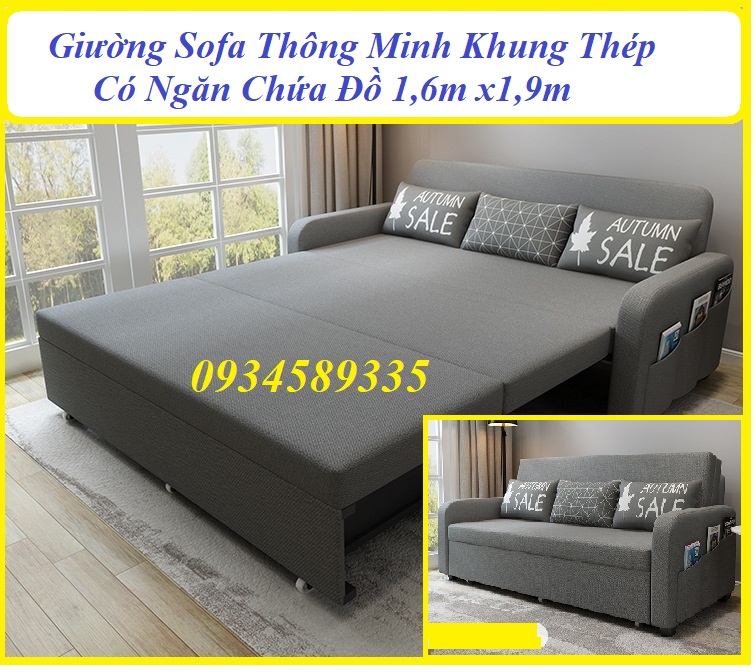 Giường sofa cao cấp, ghế sofa có ngăn chứa đồ, giường ngủ gấp gọn kt 1,6m x 1.9m