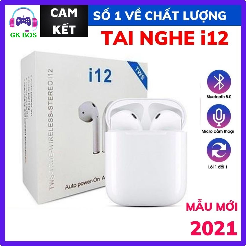 Tai Nghe Bluetooth i.12 BẢN QUỐC TẾ Tai Nghe  Không Dây Bluetooth  Tai Nghe Pin Trâu, Âm Thanh hifi Cực Hay Tương Thích Với Các Dòng Điện Thoại