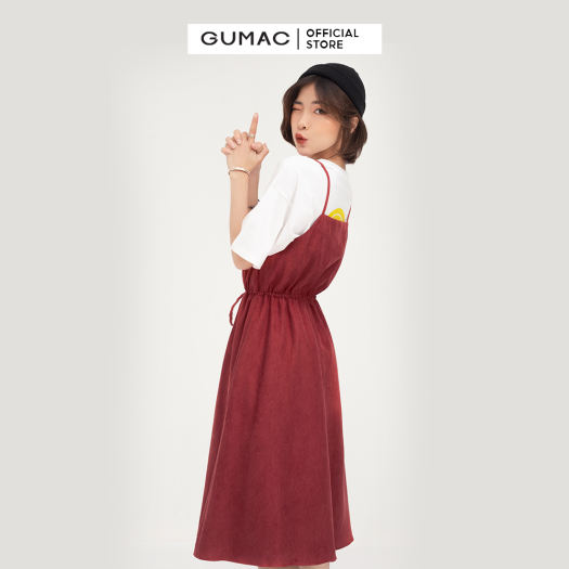 Váy đầm nữ đẹp kiểu dáng  2 dây luồn eo thời trang GUMAC mẫu mới DB422