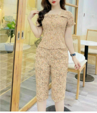 Set đồ nữ lụa hàn châu cao cấp varro, đồ bộ lửng mặc nhà mặc đi chơi