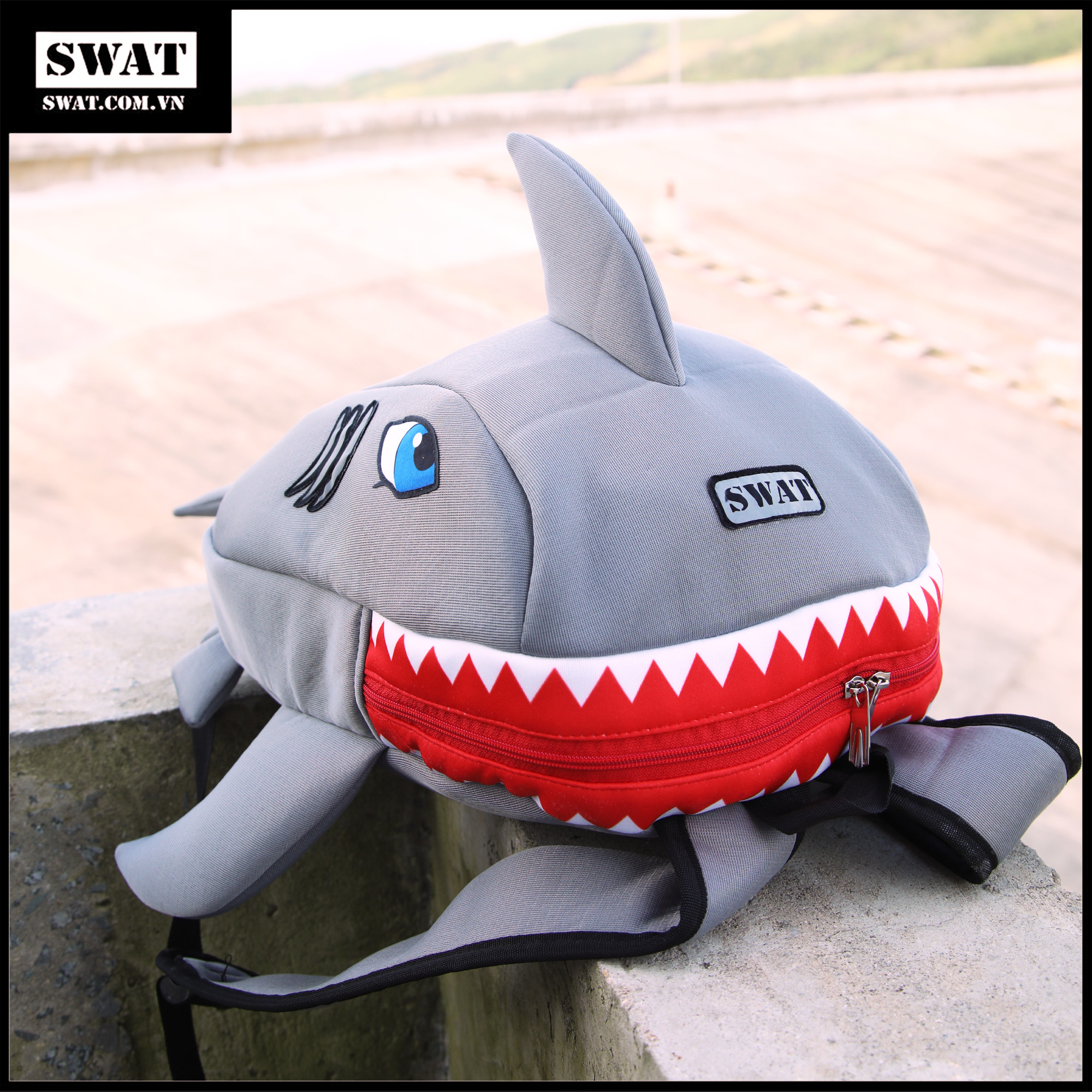 Balo cá mập cute màu xám siêu dễ thương