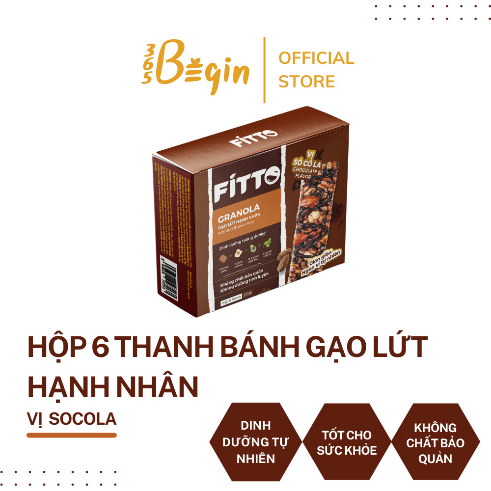FITTO - GRANOLA GẠO LỨT HẠNH NHÂN - VỊ SÔ CÔ LA - HỘP (6 THANH)