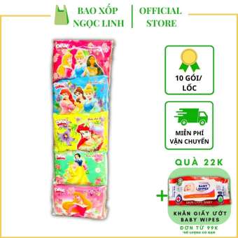 Combo 10 gói khăn giấy lụa bỏ túi Công chúa Disney DBK, Bao Xốp Ngọc Linh A43, hương thơm nhẹ nhàng, thích hợp cho học sinh, sinh viên, gia đình, giá sỉ, 1 gói 16 tờ 2 lớp, khăn giấy ví đôi tiện dụng và tiết kiệm