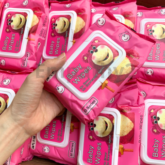 Khăn ướt gấu dâu hồng gói 80 tờ, khăn giấy ướt gấu dâu xinh xắn, khăn lau vệ sinh giá rẻ Combo 5 khăn giấy gấu Losto