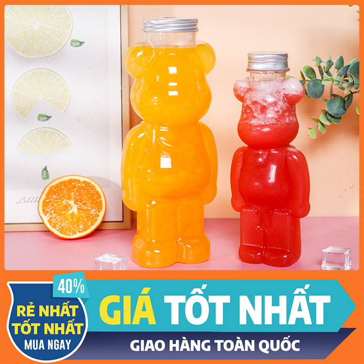 Gấu bạo lực Chai Nhựa Đựng Trà Sữa nắp đậy bằng nhôm -Chai nhựa gấu dễ thương 500 ML