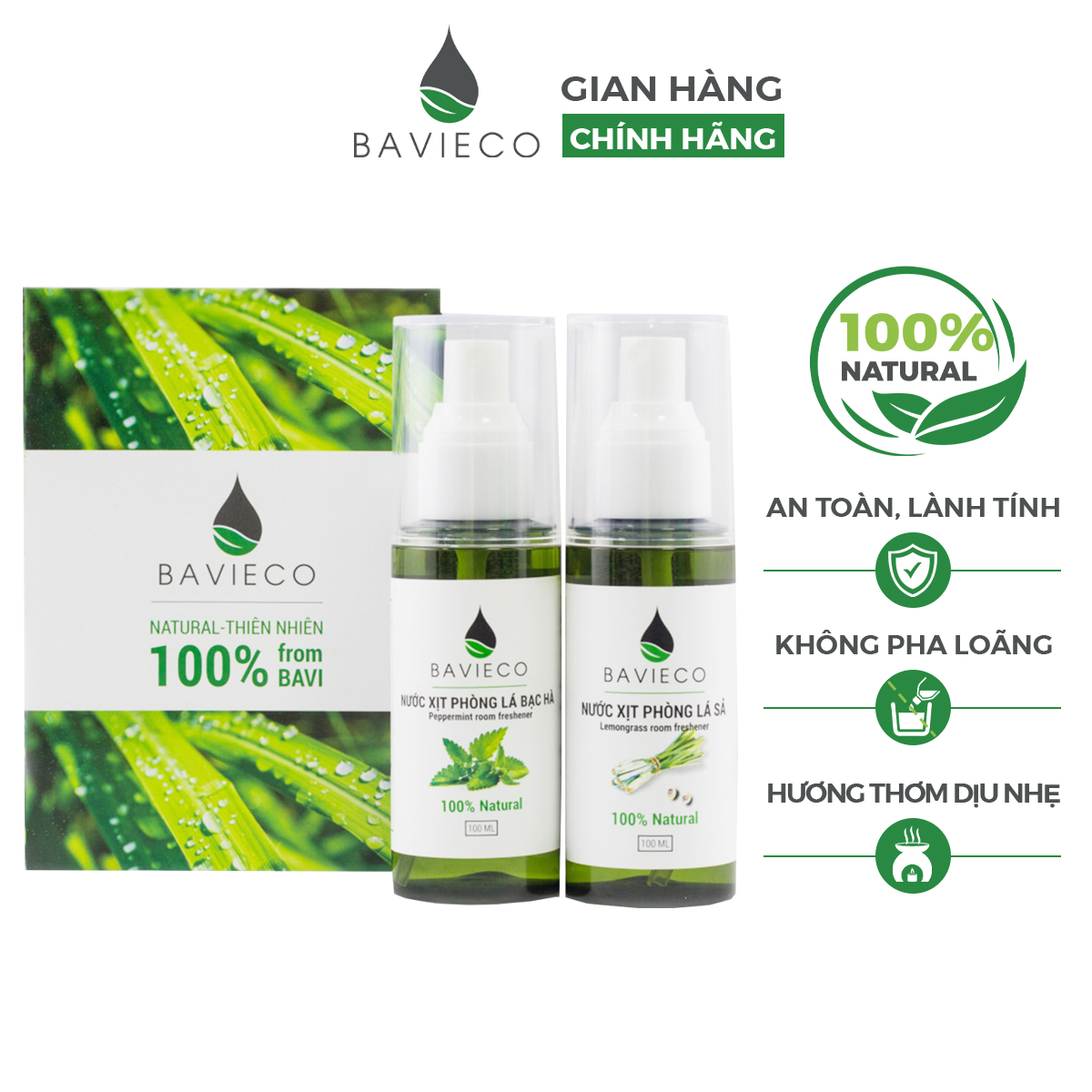 Combo nước xịt phòng sả và nước xịt phòng bạc hà 100ml khử mùi, xua đuổi côn trùng