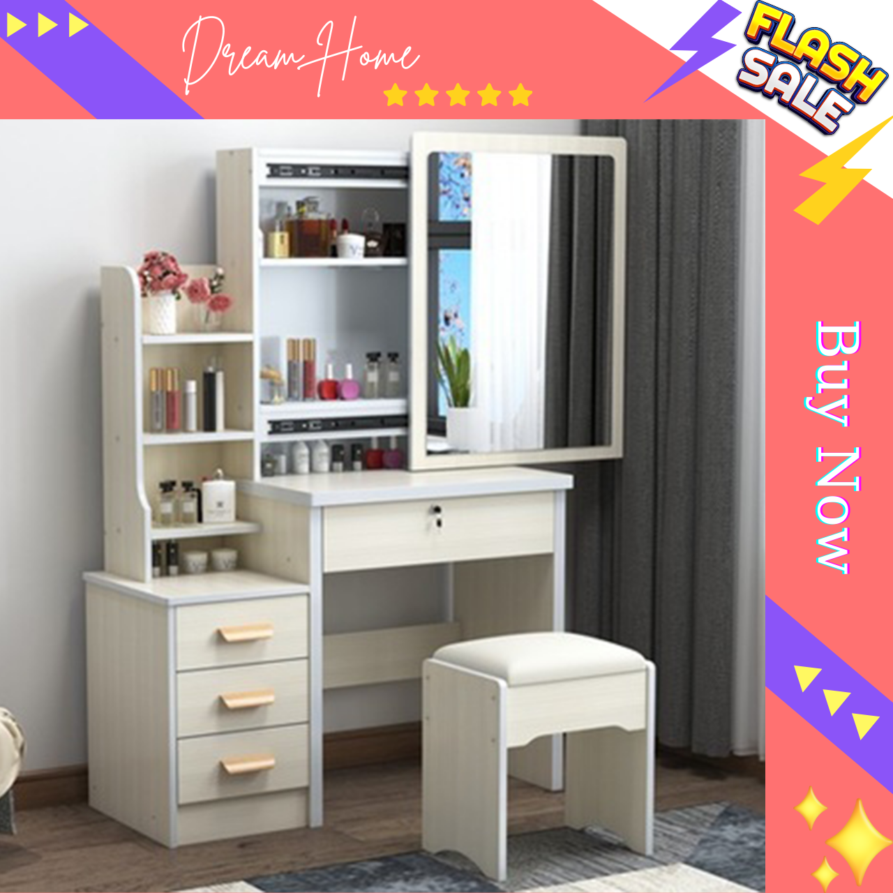 Bàn trang điểm kèm ghế gương trượt BTD030 Dream_Home