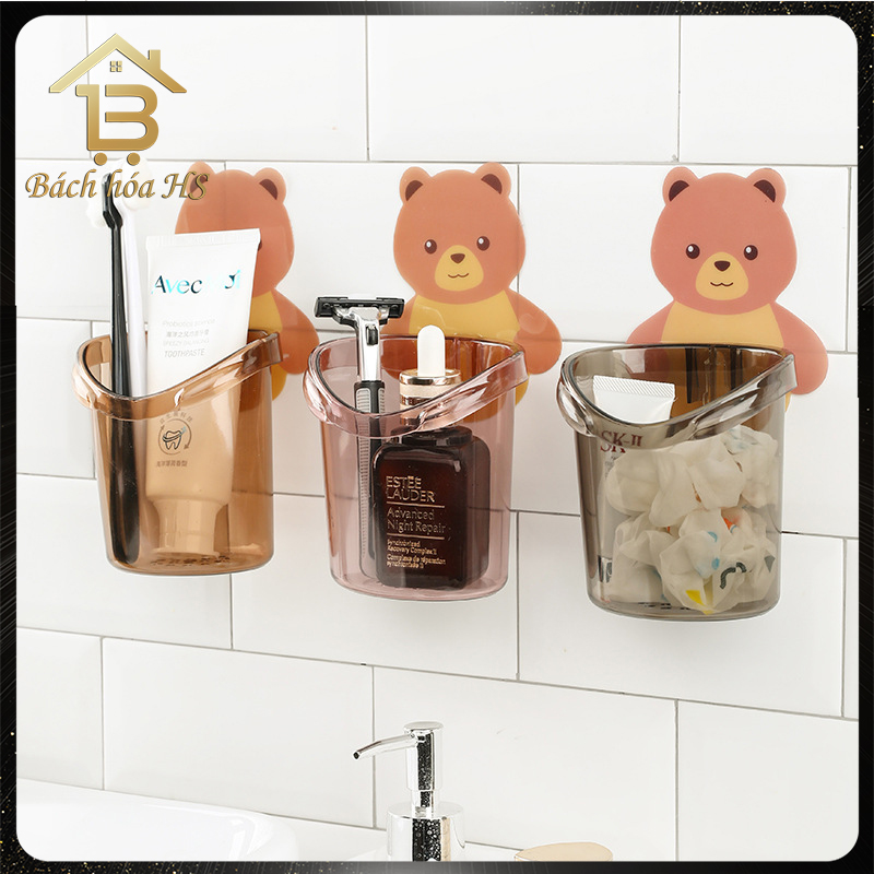 Cốc gấu dán tường bàn, hộp đựng bàn phím hình ảnh gấu trúc,cốc gấu nâu đựng kem đánh răng