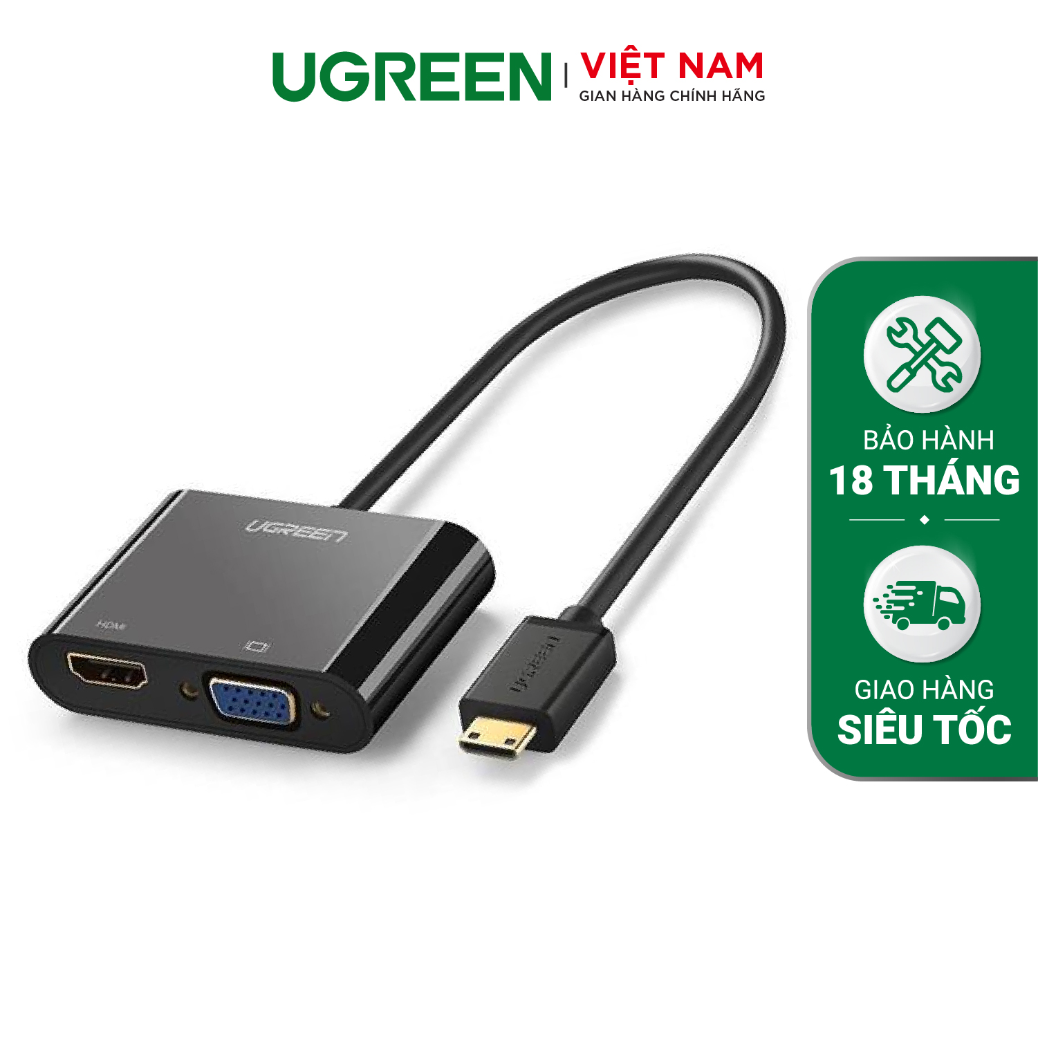 Bộ chuyển đổi hdmi ugreen cm101 chuyển sang hdmi/vga dài 30cm - hàng phân phối chính hãng - bảo hành 18 tháng 1 đổi 1