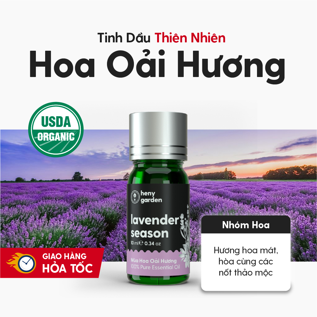  Tinh Dầu Thơm Phòng Oải Hương Organic Thiên Nhiên Nguyên Chất Đậm Đặc HENY GARDEN Xông Thơm Phòng Làm Nến Thơm Thư Giãn Giúp Dễ Ngủ 10mL 