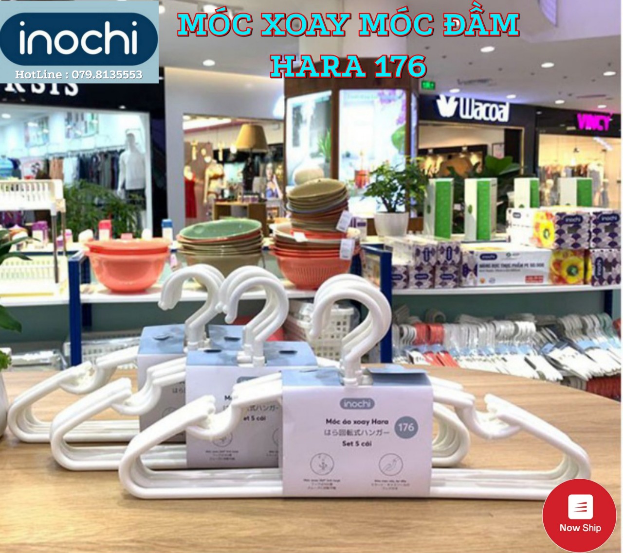 Set 5 Móc áo xoay Hara 176 inochi giữ form ,Mắc áo nhựa cao cấp Mắc áo Nhật ,móc đầm ,móc váy