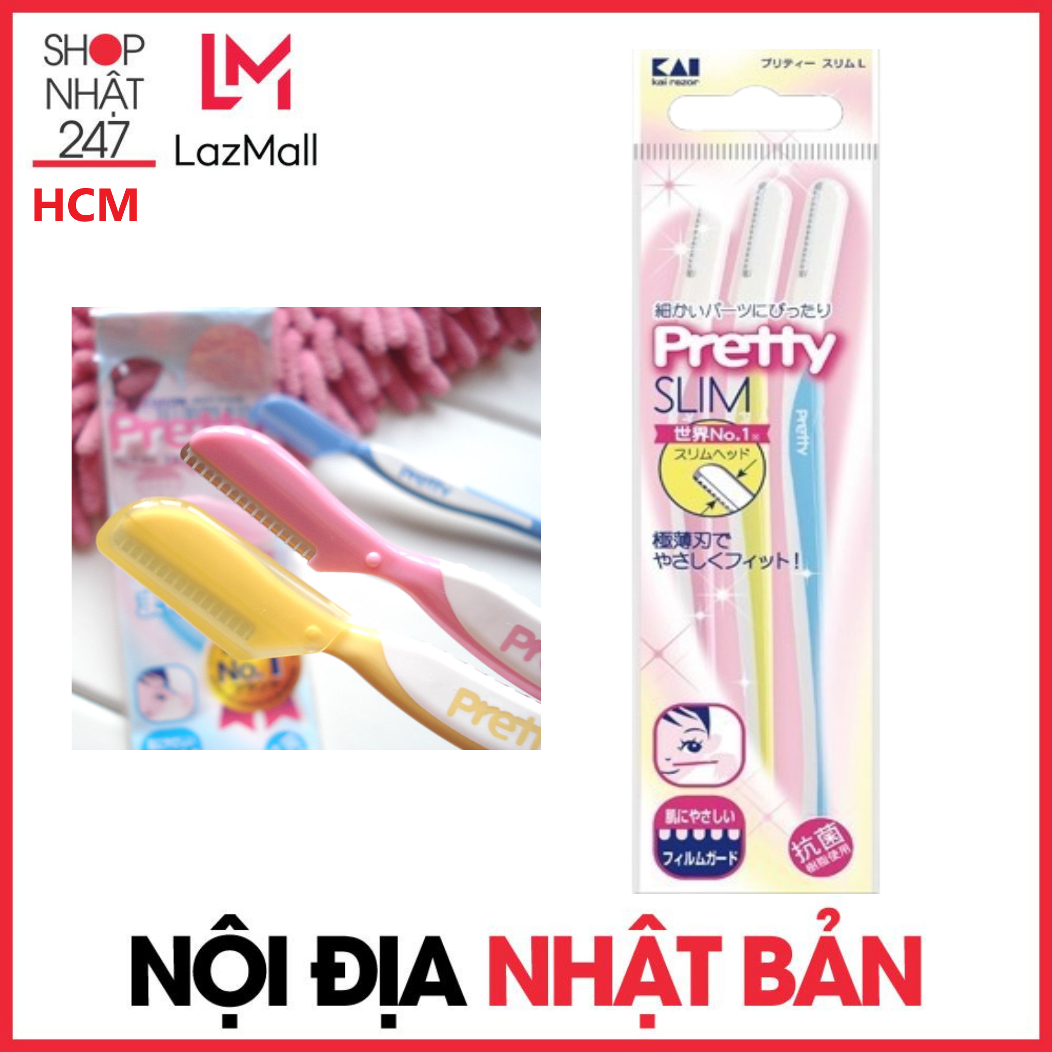Set 3 dao cạo lông mày cán dài kai - nội địa nhật bản
