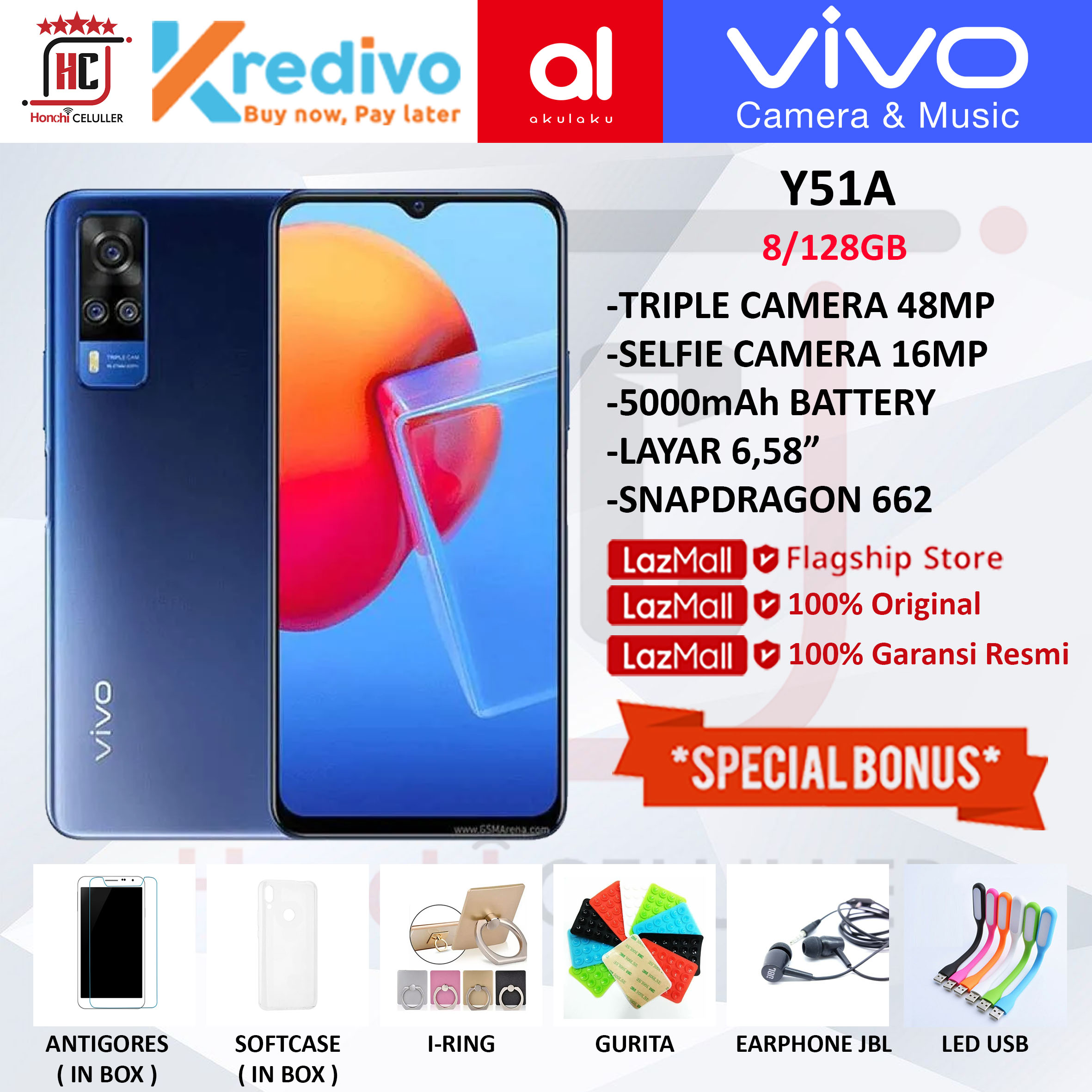 VIVO Y51A RAM 8GB ROM 128GB 8/128GB GARANSI RESMI VIVO INDONESIA Harga 2,599,000 Ringgit*Penghantaran Percuma