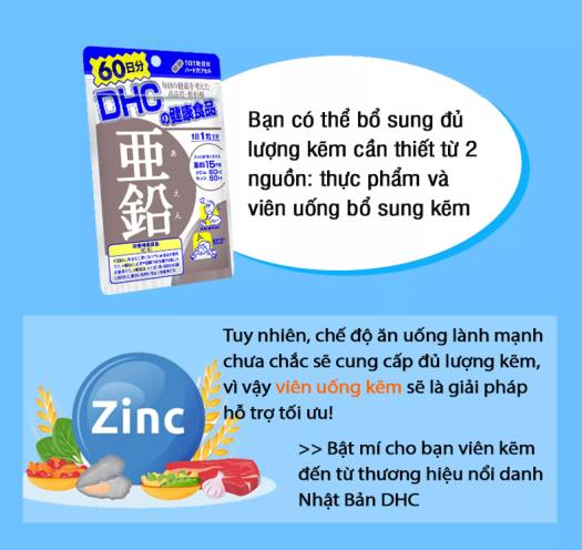 Viên kẽm DHC Nhật Bản zinc giúp ăn ngon miệng, kiểm soát nhờn giảm mụn, dưỡng tóc và móng khỏe, hỗ trợ sinh lý nam