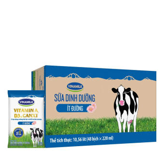 Thùng 48 Bịch Sữa Tươi Tiệt Trùng Vinamilk Ít Đường 220ml/bịch
