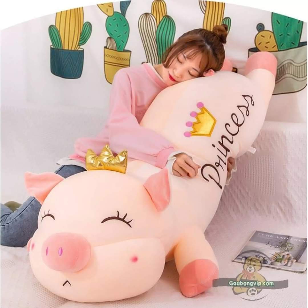 Gấu bông heo vương miện, gối ôm thú nhồi bông lợn vương miện princess siêu to khổng lồ chất liệu vải nhung co dãn 4 chiều mềm mịn kích thước 90cm 1m1 1m2 1m4