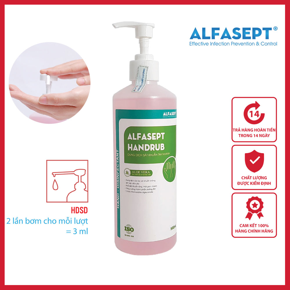 Dung Dịch Rửa Tay Sát Khuẩn Nhanh Alfasept Handrub 500ml - sát khuẩn tay nhanh chứa cồn với công thức truyền thống chứa CHG