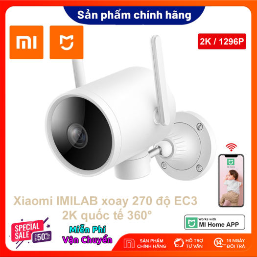 Camera Ngoài Trời Camera IP Giám Sát Xiaomi IMILAB xoay 270 độ EC3 2K quốc tế 360° CMSXJ25A, Chống Nước IP66, Phát Hiện Cảnh Báo Đột Nhập, Chọn Vùng Cảnh Báo, BẢN QUỐC TẾ - Chính Hãng Xiaomi