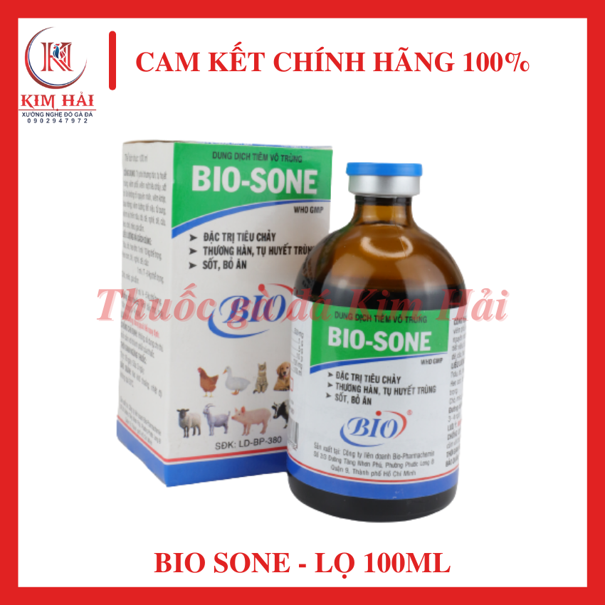 Sone [lọ 100ml] của Bio-[dạng chích]-Thương hàn,tiêu chảy,tụ huyết trùng,nóng sốt bỏ ăn cho gà hiệu quả.(tặng kèm kim tiêm)