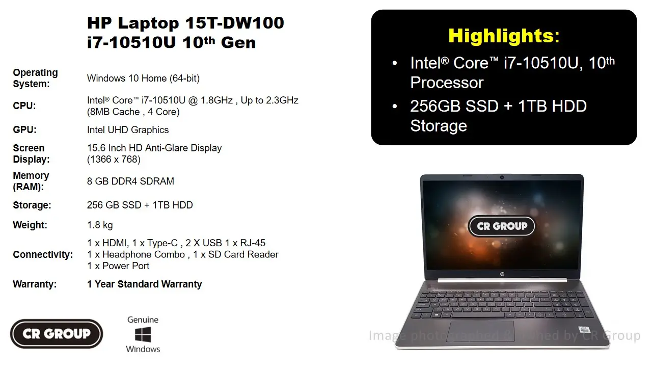 Same Day Delivery Hp Laptop 15t Dw100 15 6 Inch Intel Core I7 u 8gb Ddr4 Ram 256gb Ssd 1tb Hdd Storage Intel Uhd Graphics Lazada Singapore