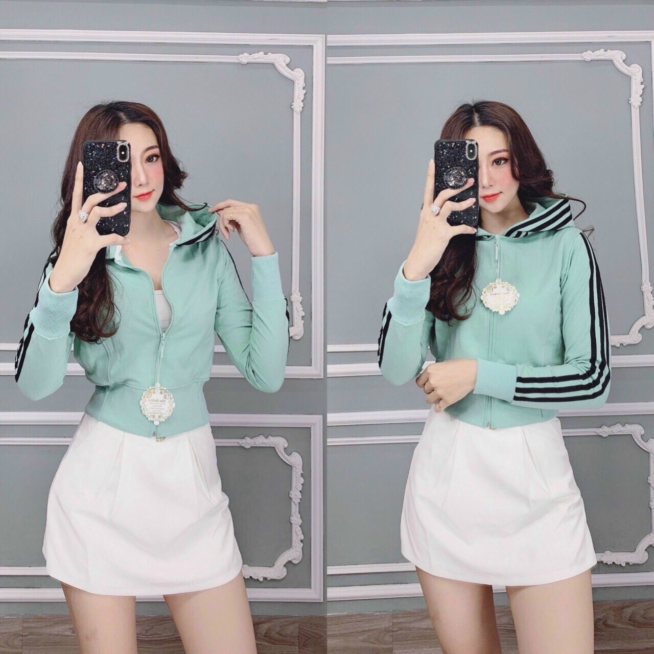 [Voucher 50k Freeship Max 0 đồng toàn quốc] Áo khoác nhẹ nữ họa tiết đơn giản kẻ ba sọc có mũ, áo khoác chống nắng có zip ba sọc có mũ đầy đủ màu sắc để  chọn