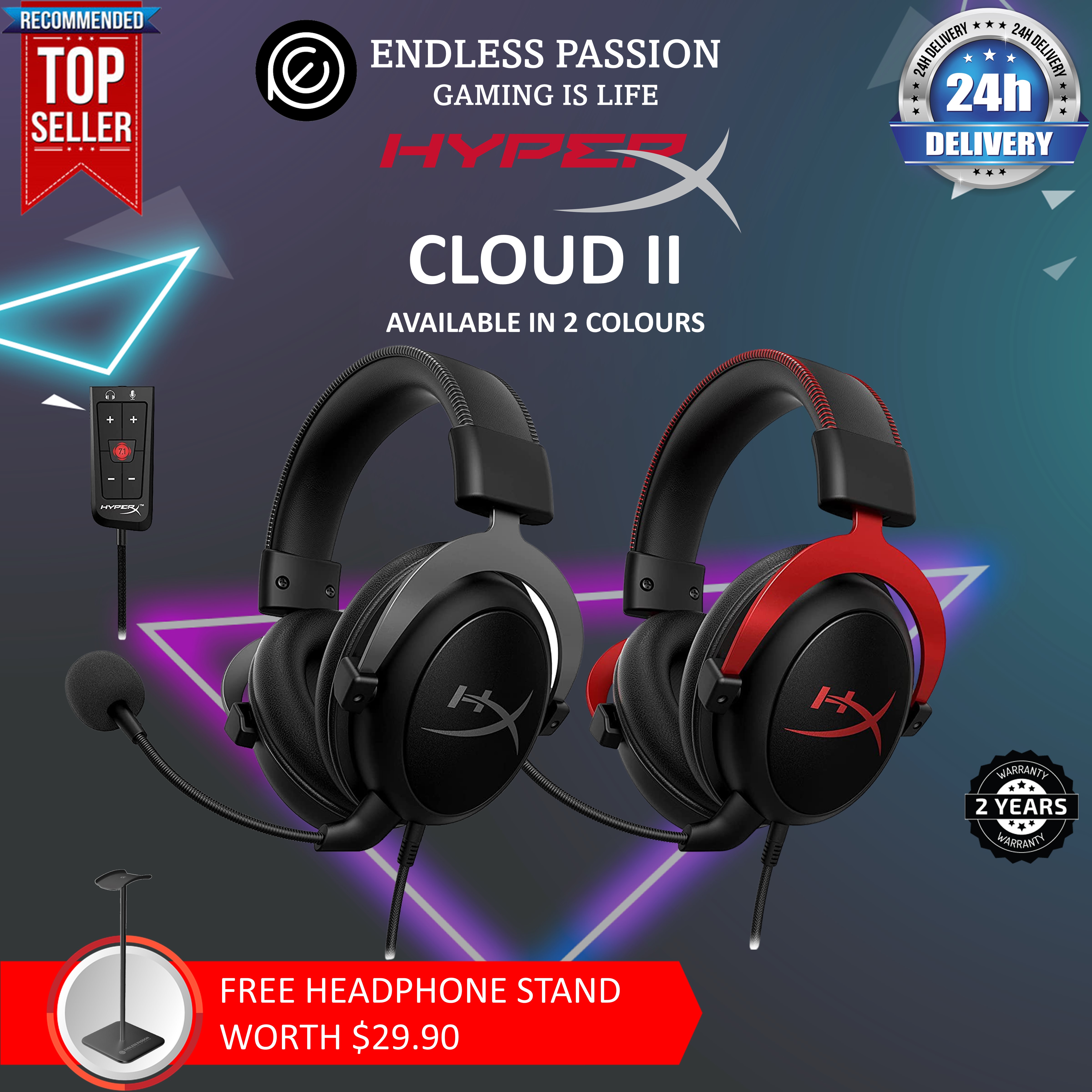 HyperX Cloud II Gaming Headset with 7.1 Virtual Surround 4P5E0AA New F/S  Red