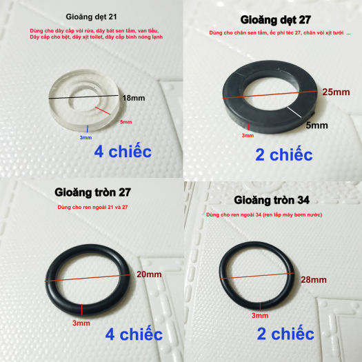 Bộ ron gioăng cao su 4 mẫu size phổ thông