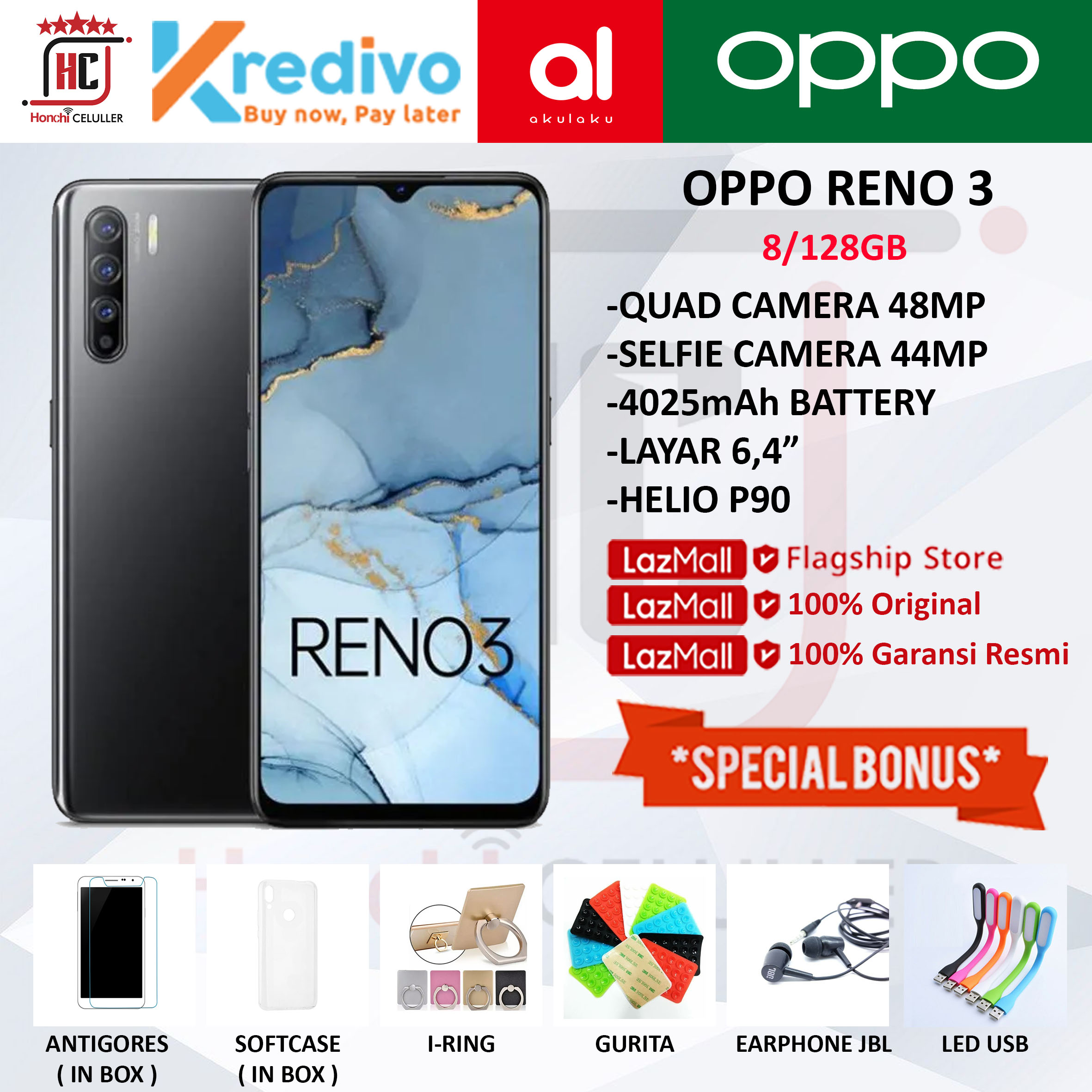OPPO RENO 3 8/128GB GARANSI RESMI ORIGINAL BONUS Harga  4,000,000 Ringgit*Penghantaran Percuma