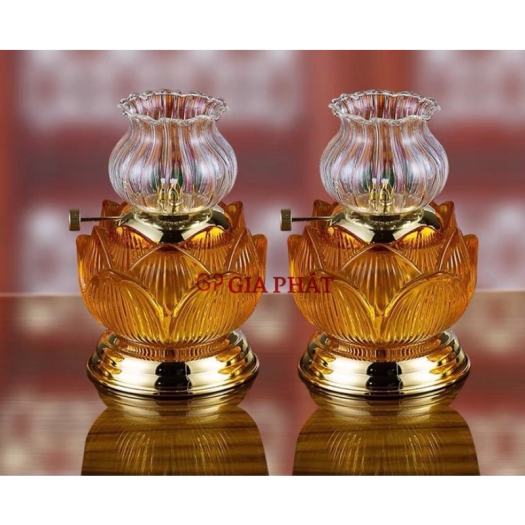 CỰC ĐẸP - ĐÈN DẦU LƯU LY HOA SEN VÀNG THỜ CÚNG NHIỀU KÍCH CỞ - ĐÈN HOA SEN LƯU LY VÀNG RẤT ĐẸP