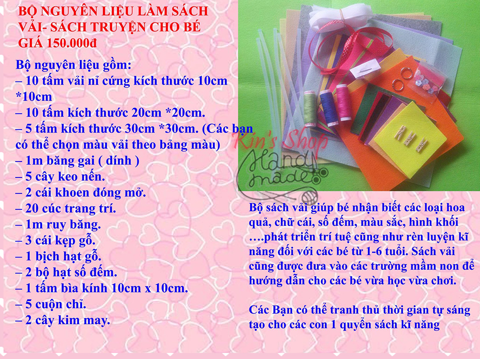 [HCM]BỘ NGUYÊN LIỆU LÀM SÁCH VẢI- SÁCH TRUYỆN CHO BÉ Vừa Học Vừa Chơi