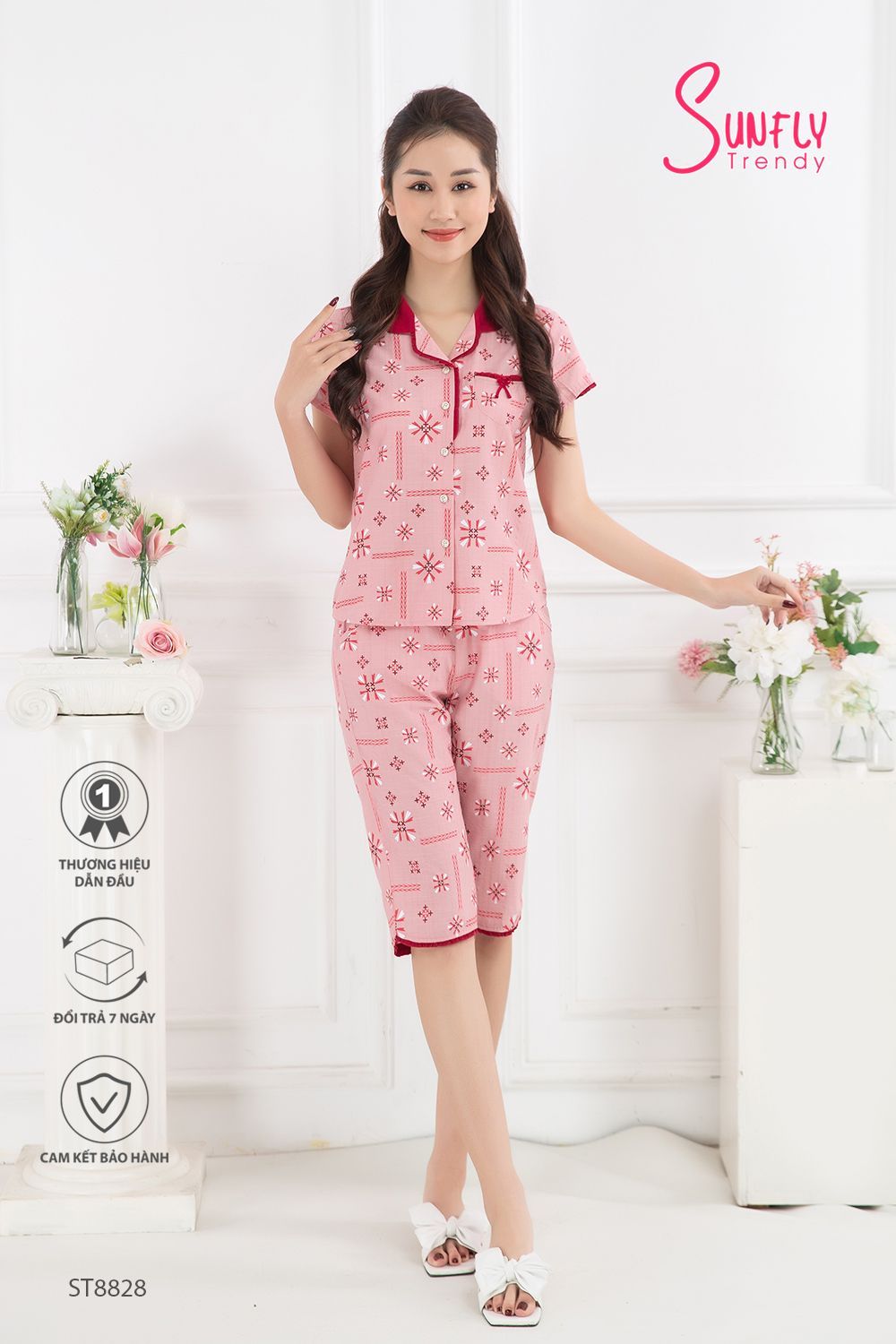 St8828 bộ pijamas linen áo cộc quần ngố