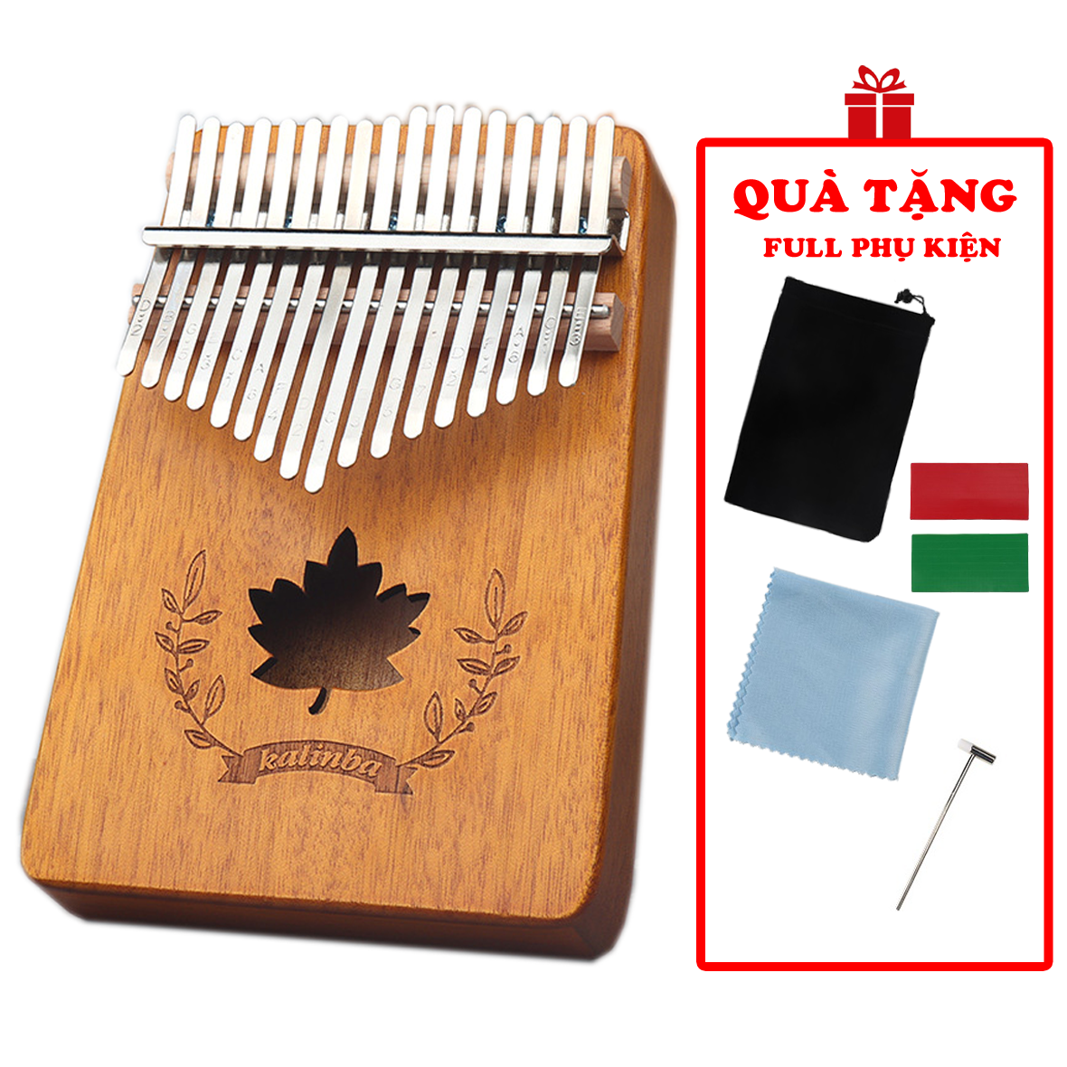 Đàn Kalimba 17 Phím - Hình Chiếc Lá - Tặng Full Bộ Phụ Kiện - Hàng Có Sẵn
