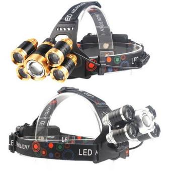 Đèn pin đội đầu 5 bóng, đèn pin đội đầu siêu sáng, đèn pin đội đầu, sạc điện, 5 bóng nhiều chế độ, thu ánh sáng gần xa, đèn pin bao gồm 2 pin sạc và cục sạc