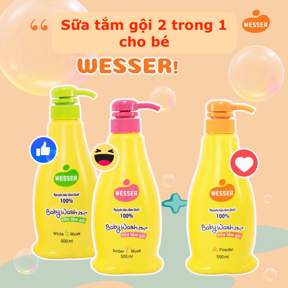 [CHÍNH HÃNG] Sữa tắm gội Wesser 2in1 dung tích 100ml/200ml/500ml