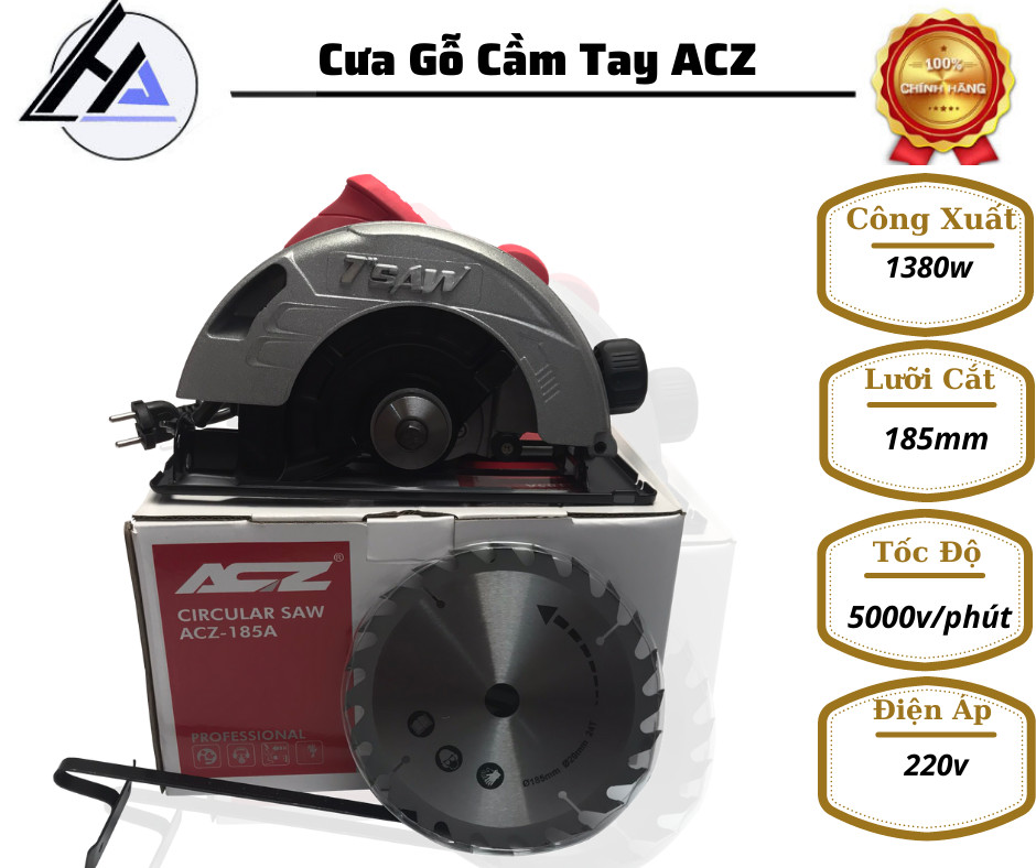 Máy cưa đĩa cưa gỗ cầm tay acz 185a-kèm lưỡi cưa d185-bảo hành 6 tháng