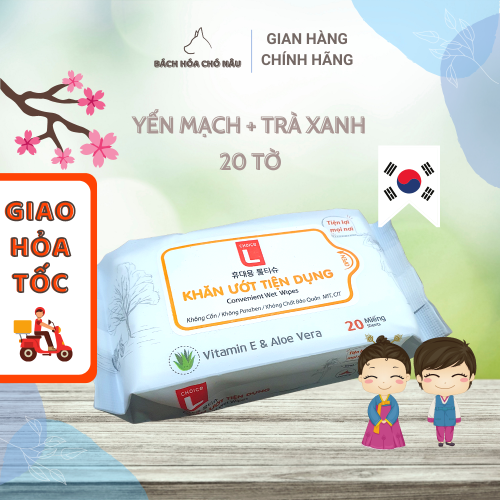 Khăn giấy ướt bỏ túi hàn quốc lotte choice l chiết xuất yến mạch trà xanh