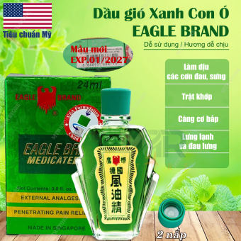 Dầu gió xanh con ó 2 nắp Eagle Brand Medicated Oil 24ml sản xuất theo tiêu chuẩn Mỹ - 1588030 - dầu gió xanh mỹ, dầu gió xanh 24ml, dầu eagle brand, dầu gió eagle brand, dầu xanh eagle brand, eagle brand oil