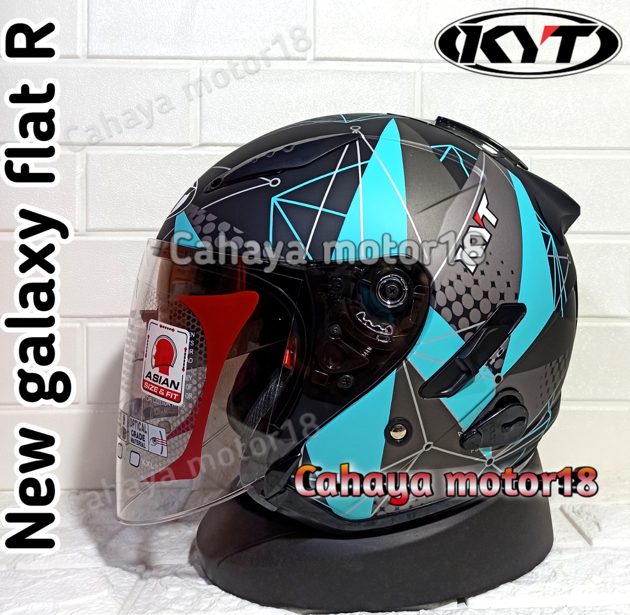 HELM KYT GALAXY FLAT R MATRIX MATT BLACK AQUA|KYT GALAXI 2 KACA Harga 450,000 rupiah*Gratis Ongkir