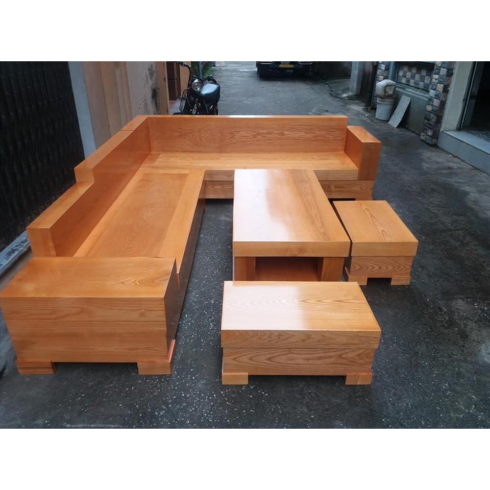 Bộ bàn ghế sofa góc hộp gỗ sồi,Sofa hộp góc L sồi Nga