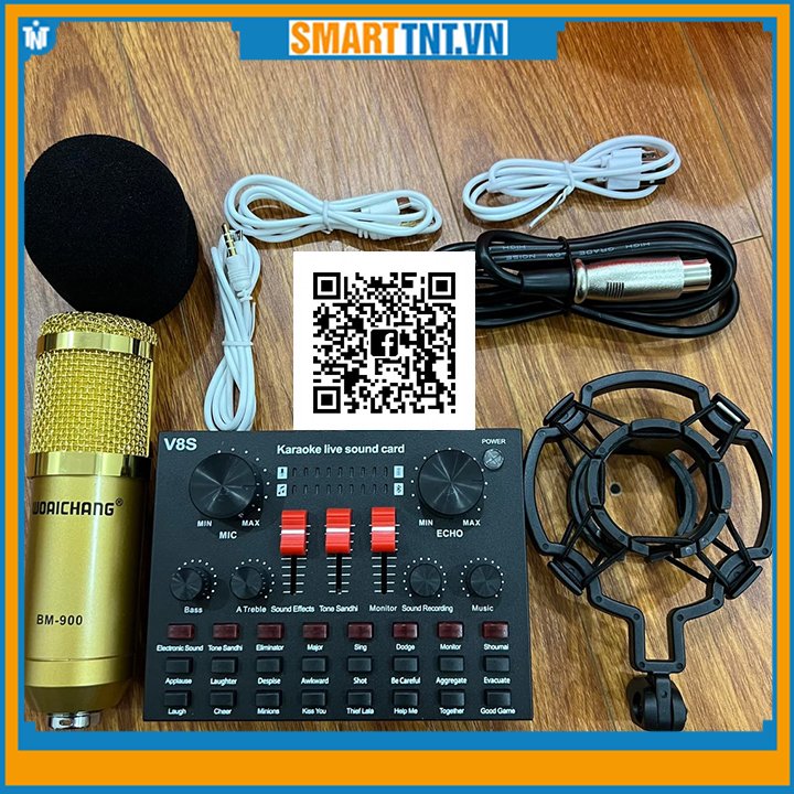 Combo micro thu âm BM900 và sound card âm thanh V8S