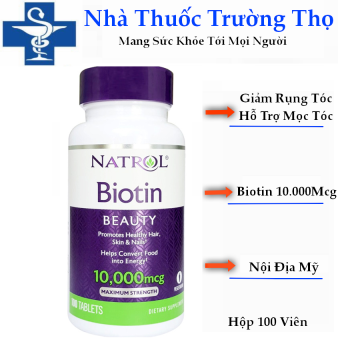 Viên Uống Natrol Biotin Maximum Strength biotin 10000 Mcg Mỹ 100 Viên Hỗ trợ mọc tóc, giúp tóc chắc khỏe, date mới