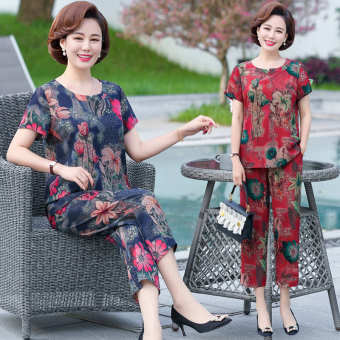 Bộ Đồ Lụa Lạnh Đơn/Giả Bộ Đồ Hai Mảnh Cỡ Lớn Trung Niên Và Lớn Tuổi Mới Mùa Hè Cho Nữ