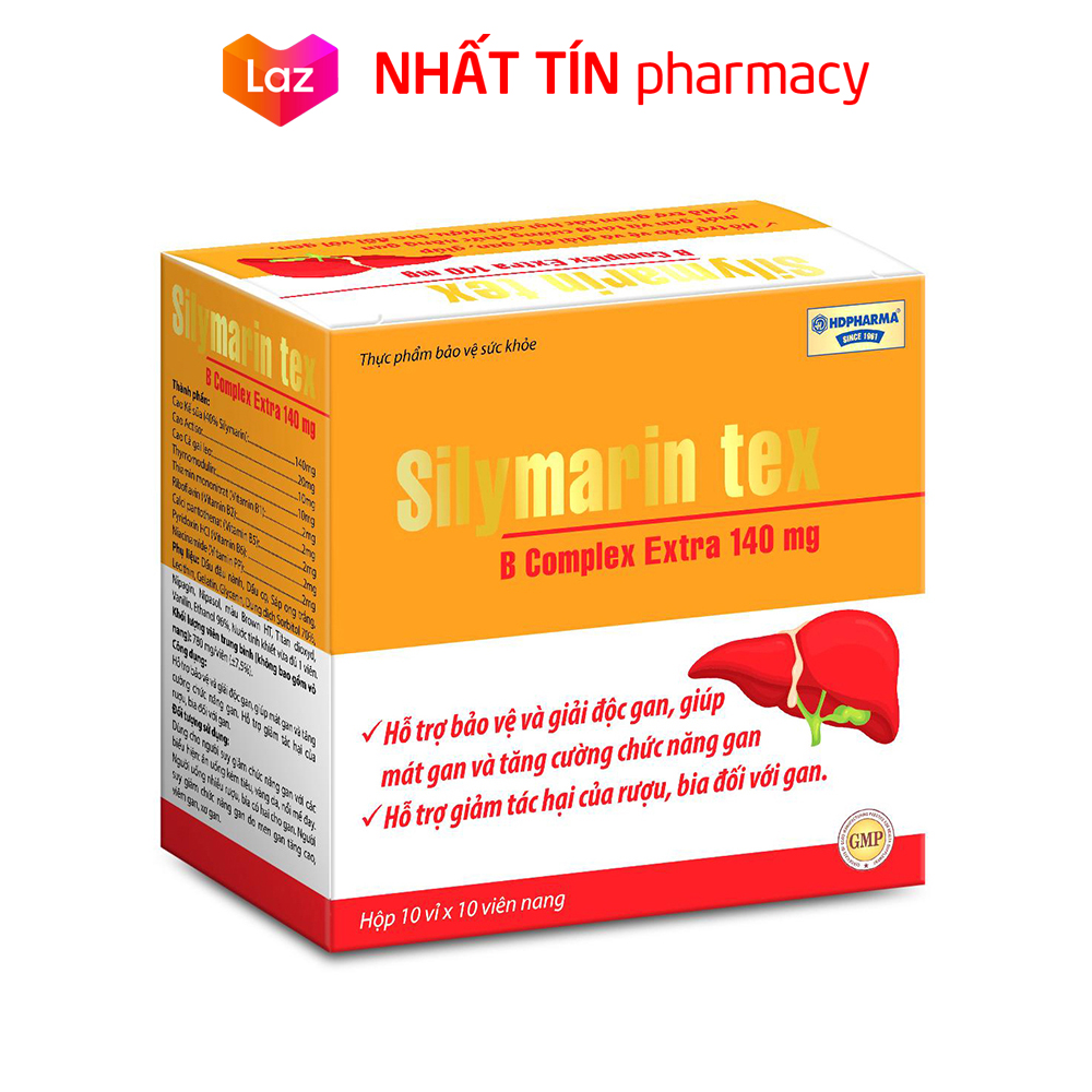Viên uống bổ gan Silymarin Tex cà gai leo atiso giúp mát gan giải độc gan hạ men gan - Hộp 100 viên - NHẤT TÍN PHARMACY